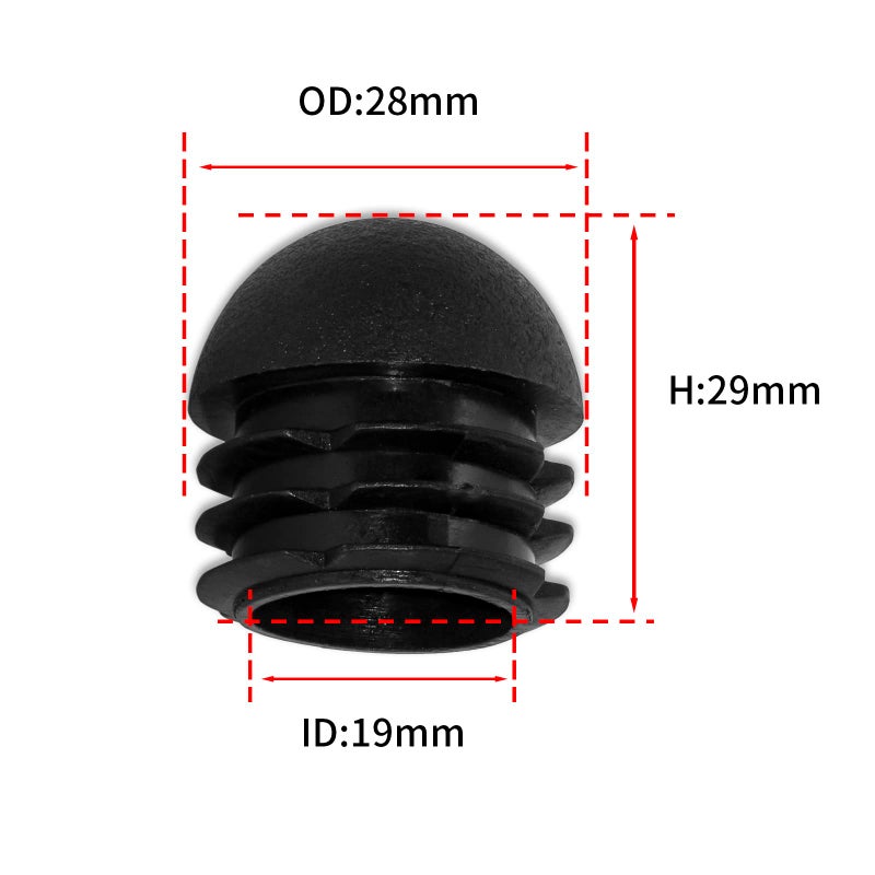 Flyshop 16-Pack 1-1/8", 28 mm Outside Diameter Black Plastic End Caps Round Tube Inserts Furniture Glides for Tables and Chairs - Image 2